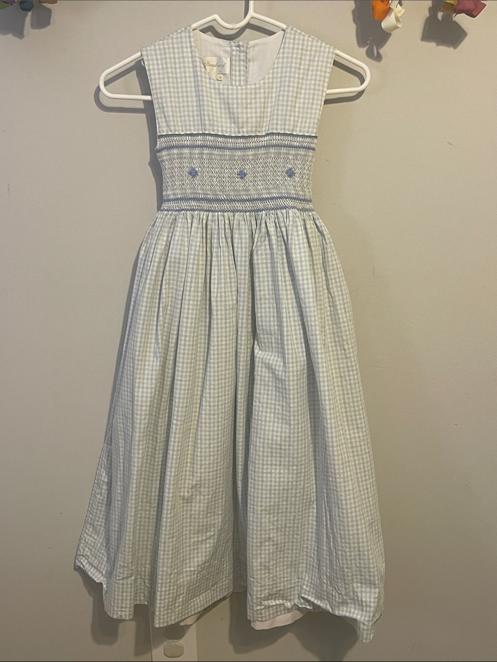 Light Blue Gingham Smocked Girls' long Dress 10Y Strasburg